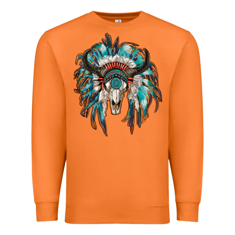 Indian Headdress With Bull Skull Premium Sweatshirt by RanaPortraitStore | Teevron