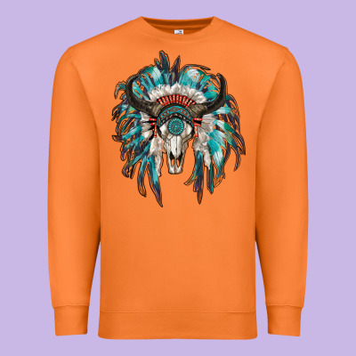 Indian Headdress With Bull Skull Premium Sweatshirt Designed By Ranaportraitstore