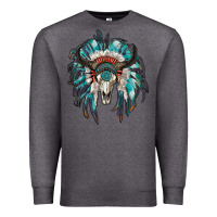 Charcoal Heather indian headdress with bull skull Premium Sweatshirt - RanaPortraitStore