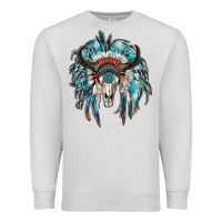 Dove Grey indian headdress with bull skull Premium Sweatshirt - RanaPortraitStore