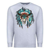Heather Grey indian headdress with bull skull Premium Sweatshirt - RanaPortraitStore