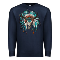 Navy indian headdress with bull skull Premium Sweatshirt - RanaPortraitStore