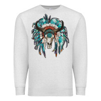 Oatmeal Heather indian headdress with bull skull Premium Sweatshirt - RanaPortraitStore