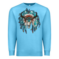 Ocean Blue indian headdress with bull skull Premium Sweatshirt - RanaPortraitStore