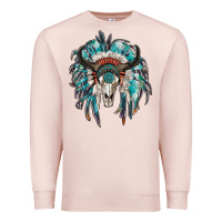 Pale Pink indian headdress with bull skull Premium Sweatshirt - RanaPortraitStore