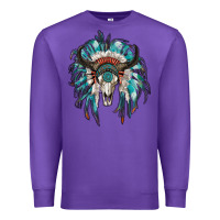 Purple indian headdress with bull skull Premium Sweatshirt - RanaPortraitStore