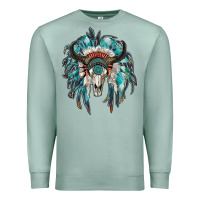 Seafoam indian headdress with bull skull Premium Sweatshirt - RanaPortraitStore