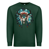 Sports Green indian headdress with bull skull Premium Sweatshirt - RanaPortraitStore