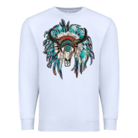 White indian headdress with bull skull Premium Sweatshirt - RanaPortraitStore
