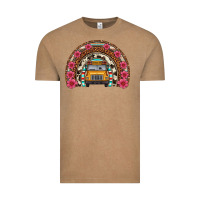 Vintage Coffee school bus leopard cowhide rainbow Vintage Tee - Artiststas
