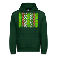 Forest Green Western St. Patrick's Shamrock Cross Leopard Brushstroke Urban Hoodie - Artiststas
