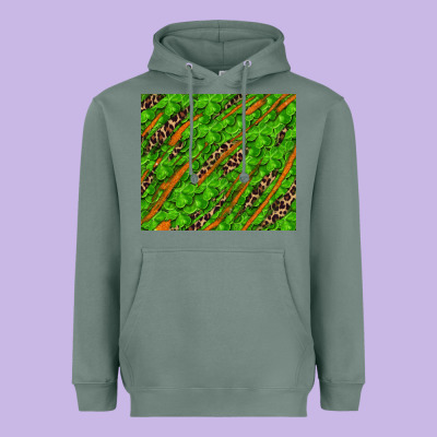 Heavyweight Hoodie Distressed Shamrock And Leopard