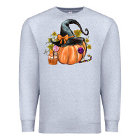 Heather Grey Kids Pumpkin with Halloween Premium Sweatshirt - texasbilliewilder