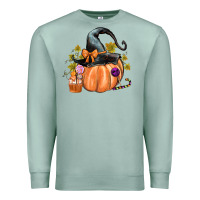 Seafoam Kids Pumpkin with Halloween Premium Sweatshirt - texasbilliewilder