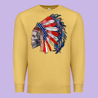 American Indian Headdress With Skull Premium Sweatshirt Designed By Ranaportraitstore