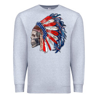 Heather Grey american indian headdress with skull Premium Sweatshirt - RanaPortraitStore