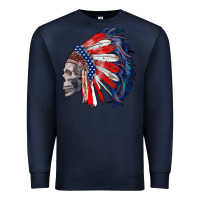 Navy american indian headdress with skull Premium Sweatshirt - RanaPortraitStore