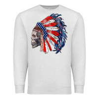 Oatmeal Heather american indian headdress with skull Premium Sweatshirt - RanaPortraitStore