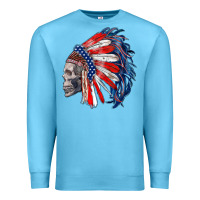 Ocean Blue american indian headdress with skull Premium Sweatshirt - RanaPortraitStore