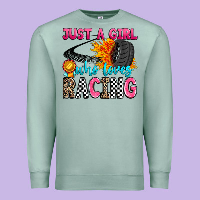 Just A Girl Who Loves Racing Premium Sweatshirt Designed By Zillion Design Studio