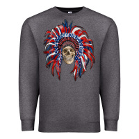 Charcoal Heather american flag indian headdress with skull Premium Sweatshirt - RanaPortraitStore