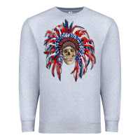Heather Grey american flag indian headdress with skull Premium Sweatshirt - RanaPortraitStore