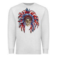 Oatmeal Heather american flag indian headdress with skull Premium Sweatshirt - RanaPortraitStore