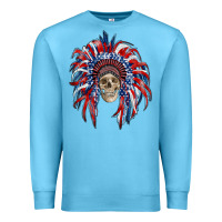 Ocean Blue american flag indian headdress with skull Premium Sweatshirt - RanaPortraitStore