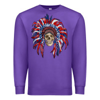 Purple american flag indian headdress with skull Premium Sweatshirt - RanaPortraitStore