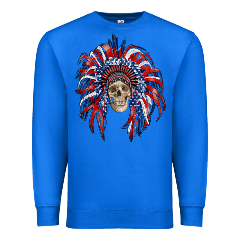 American Flag Indian Headdress With Skull Premium Sweatshirt by RanaPortraitStore | Teevron