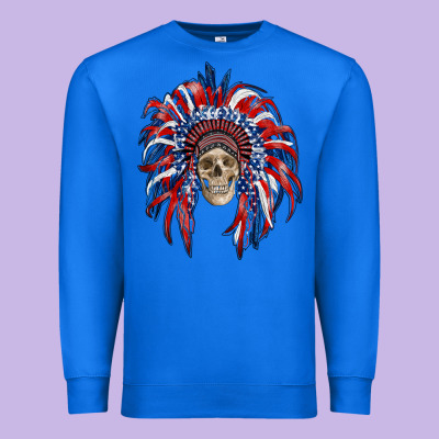 American Flag Indian Headdress With Skull Premium Sweatshirt Designed By Ranaportraitstore