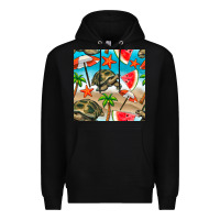 Black tortoise watermelon beach seamless pattern Premium Hoodie - BundleAndBundleShop