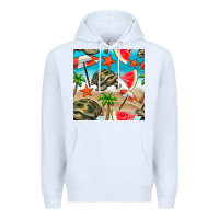White tortoise watermelon beach seamless pattern Premium Hoodie - BundleAndBundleShop