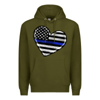 Army Green american thin blue line flag Premium Hoodie - Artiststas
