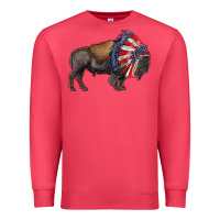 American Bison With Indian Headdress Premium Sweatshirt | Teevron