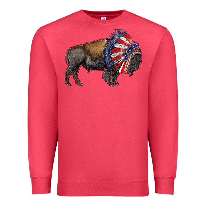 American Bison With Indian Headdress Premium Sweatshirt by RanaPortraitStore | Teevron