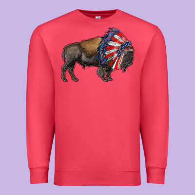 American Bison With Indian Headdress Premium Sweatshirt Designed By Ranaportraitstore