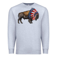 Heather Grey american bison with indian headdress Premium Sweatshirt - RanaPortraitStore