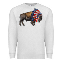 Oatmeal Heather american bison with indian headdress Premium Sweatshirt - RanaPortraitStore