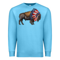 Ocean Blue american bison with indian headdress Premium Sweatshirt - RanaPortraitStore