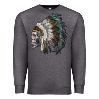 Charcoal Heather skull with indian headdress Premium Sweatshirt - RanaPortraitStore
