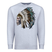 Heather Grey skull with indian headdress Premium Sweatshirt - RanaPortraitStore