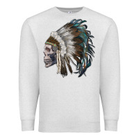 Oatmeal Heather skull with indian headdress Premium Sweatshirt - RanaPortraitStore