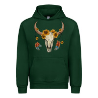 Forest Green bull skull sunflowers and feathers Urban Hoodie - AdoDesignShop