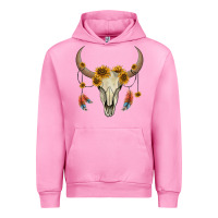 Fuchsia Pink bull skull sunflowers and feathers Urban Hoodie - AdoDesignShop