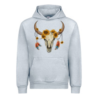 Heather Grey bull skull sunflowers and feathers Urban Hoodie - AdoDesignShop