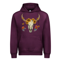 Mauve Wine bull skull sunflowers and feathers Urban Hoodie - AdoDesignShop