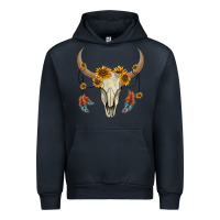 Navy bull skull sunflowers and feathers Urban Hoodie - AdoDesignShop