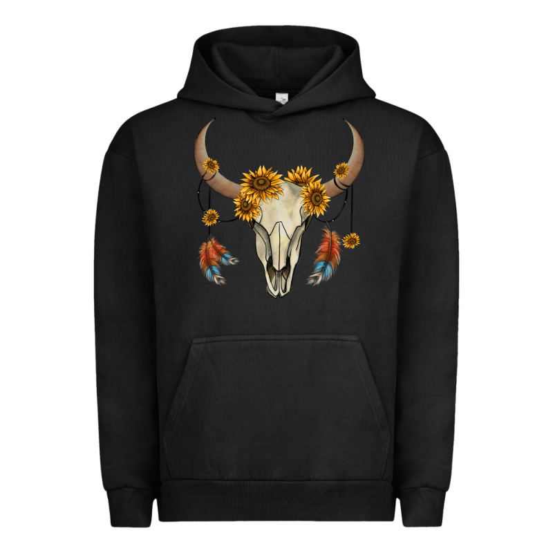 Bull Skull Sunflowers And Feathers Urban Hoodie by AdoDesignShop | Teevron