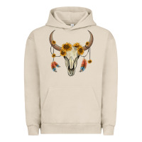 Pigment French Oak bull skull sunflowers and feathers Urban Hoodie - AdoDesignShop